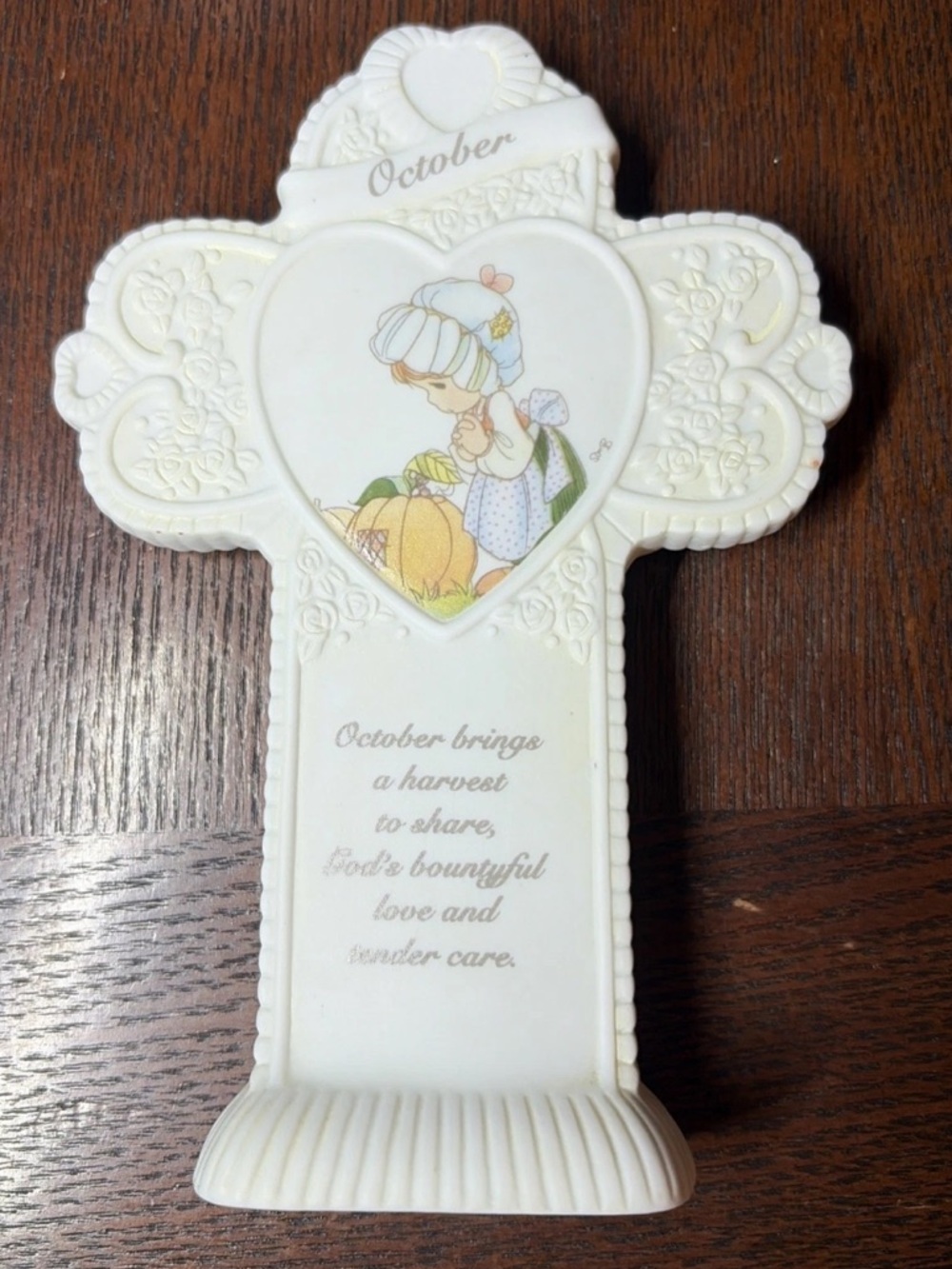 Precious Moments by Enseco- October Harvest Stand Up Cross Opal Jewel 1995